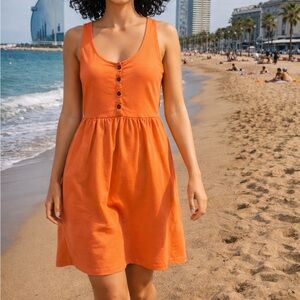 🌸J.Crew Orange Sleeveless Henley Dress size Medium